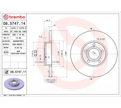 Disques de frein BREMBO 08.5747.11