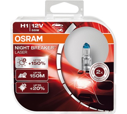 Ampoule, projecteur longue portée OSRAM 2 ✕ H1 NIGHT BREAKER® LASER 64150NL-HCB