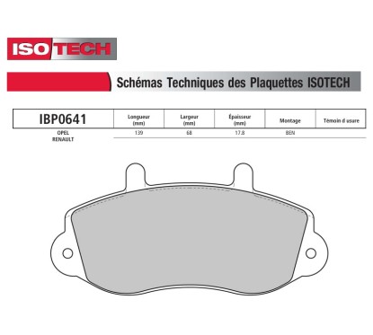 Jeu de 4 plaquettes de frein ISOTECH IBP0641