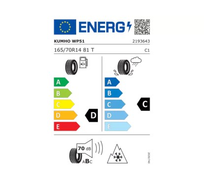 Pneu KUMHO Wintercraft WP51 165/70R14 81T DOT 2021