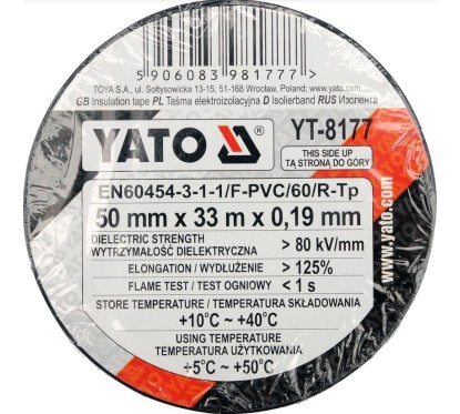 Ruban isolant électrique 50mmx33m noir YATO YAT YT-8177