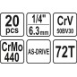 Jeu d'outils 1/4, 20 pièces, xs YATO YAT YT-14491