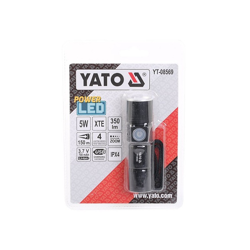 Lampe de poche usb xt-e cree 5w, 94x27mm YATO YAT YT-08569