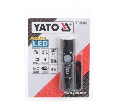 Lampe de poche usb xt-e cree 5w, 94x27mm YATO YAT YT-08569