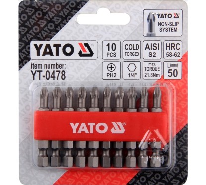 Conseils pour tournevis 10 pcs ph2x50 s2 YATO YAT YT-0478