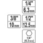Adaptateurs hexagonaux pour douilles - 1/4, 3/8, 1/2 YATO YAT YT-04685