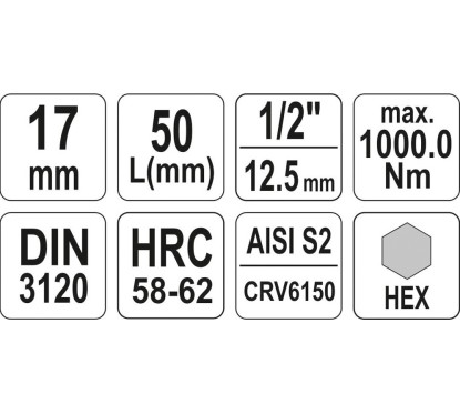 Clé de serrure hexagonale 1/2 17mm l55mm YATO YAT YT-04388