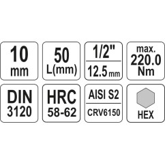 Clé de serrure hexagonale 1/2 10mm l55mm YATO YAT YT-04385