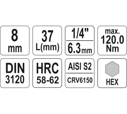 Clé de serrure hexagonale 1/4 8mm l37mm YATO YAT YT-04375