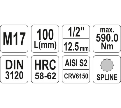 Clé de verrouillage spline 1/2 m17 l100mm YATO YAT YT-04357