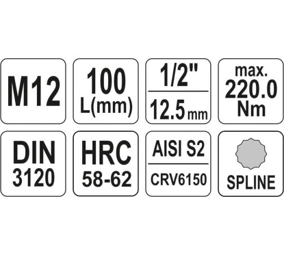 Clé de verrouillage spline 1/2 m12 l100mm YATO YAT YT-04354