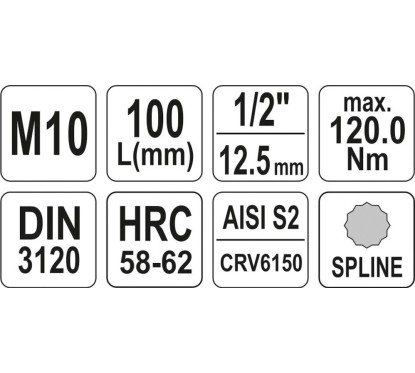 Cle de verrouillage spline 1/2 m10 l100mm YATO YAT YT-04353