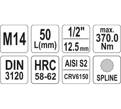 Clé de verrouillage spline 1/2 m14 l55mm YATO YAT YT-04345