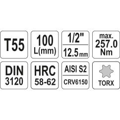 Clé torx 1/2 t55 l100mm YATO YAT YT-04327