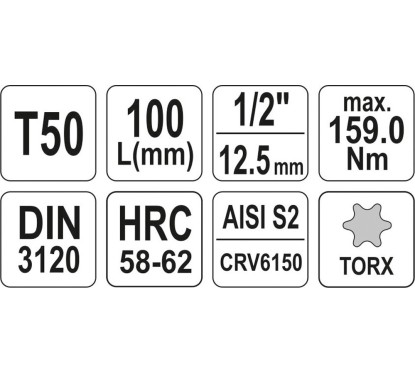 Clé torx 1/2 t50 l100mm YATO YAT YT-04326