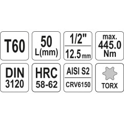 Clé torx 1/2 t60 l55mm YATO YAT YT-04318