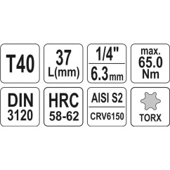 Clé torx 1/4 t40 l37mm YATO YAT YT-04307